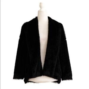 Madison Jacket Coat Black Faux Fur Tipped Fox Open Front Swing Coat Small